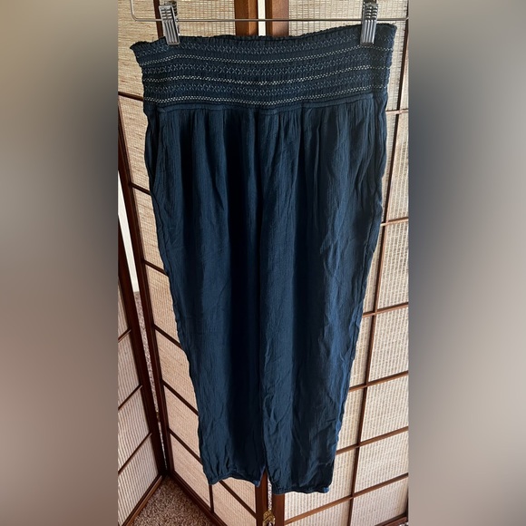 Anthropologie ett:twa slate blue embroidered waistband harem pantaloon pants - Picture 2 of 7